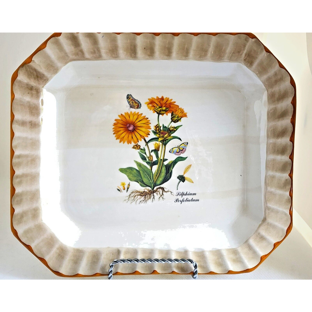Tray/Serving Platter-Due Torri Ceramica-Made in Italy-Cream Gold-Floral